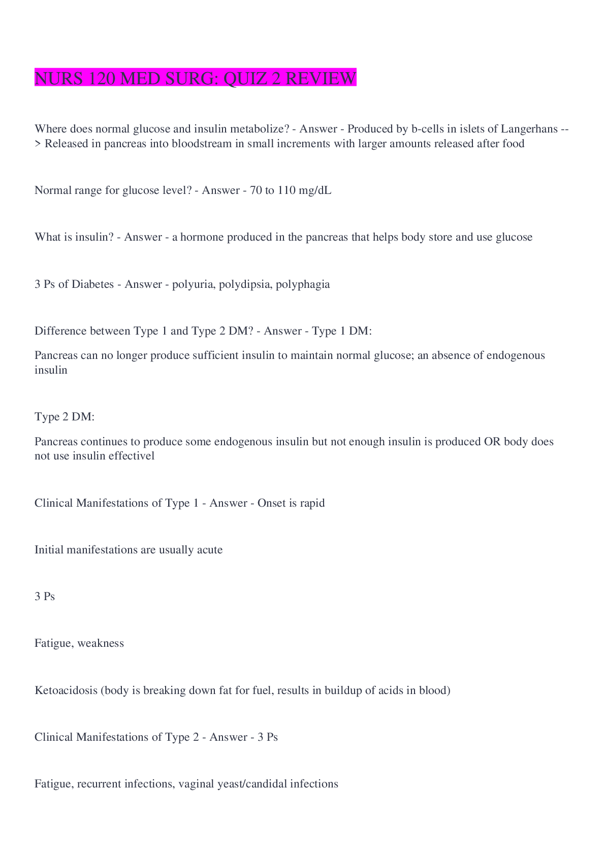 Preview image for NURS 120 MED SURG: QUIZ 2 REVIEW Questions And Answers 2022/2023